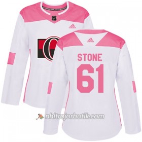 Dame Ishockey Ottawa Senators Tröja Mark Stone 61 Adidas 2017-2018 Vit Rosa Fashion Authentic